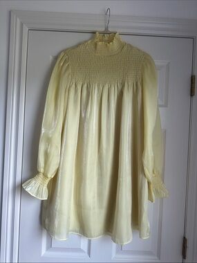 Shimmering Yellow Smocked Yoke Babydoll Dress